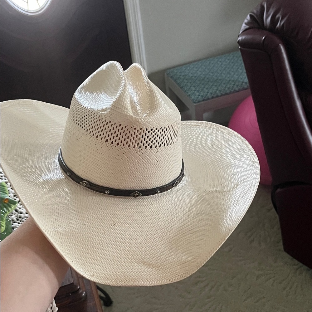 Stetson Cream Western Cowboy Hat with Brown Leather Band